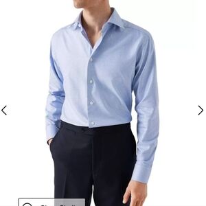 ETON men's light blue checkered twill paterned dress shirt 16.5 Large fit